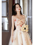 A-Line Champagne Long Prom Dress, Champagne Long Formal Dress