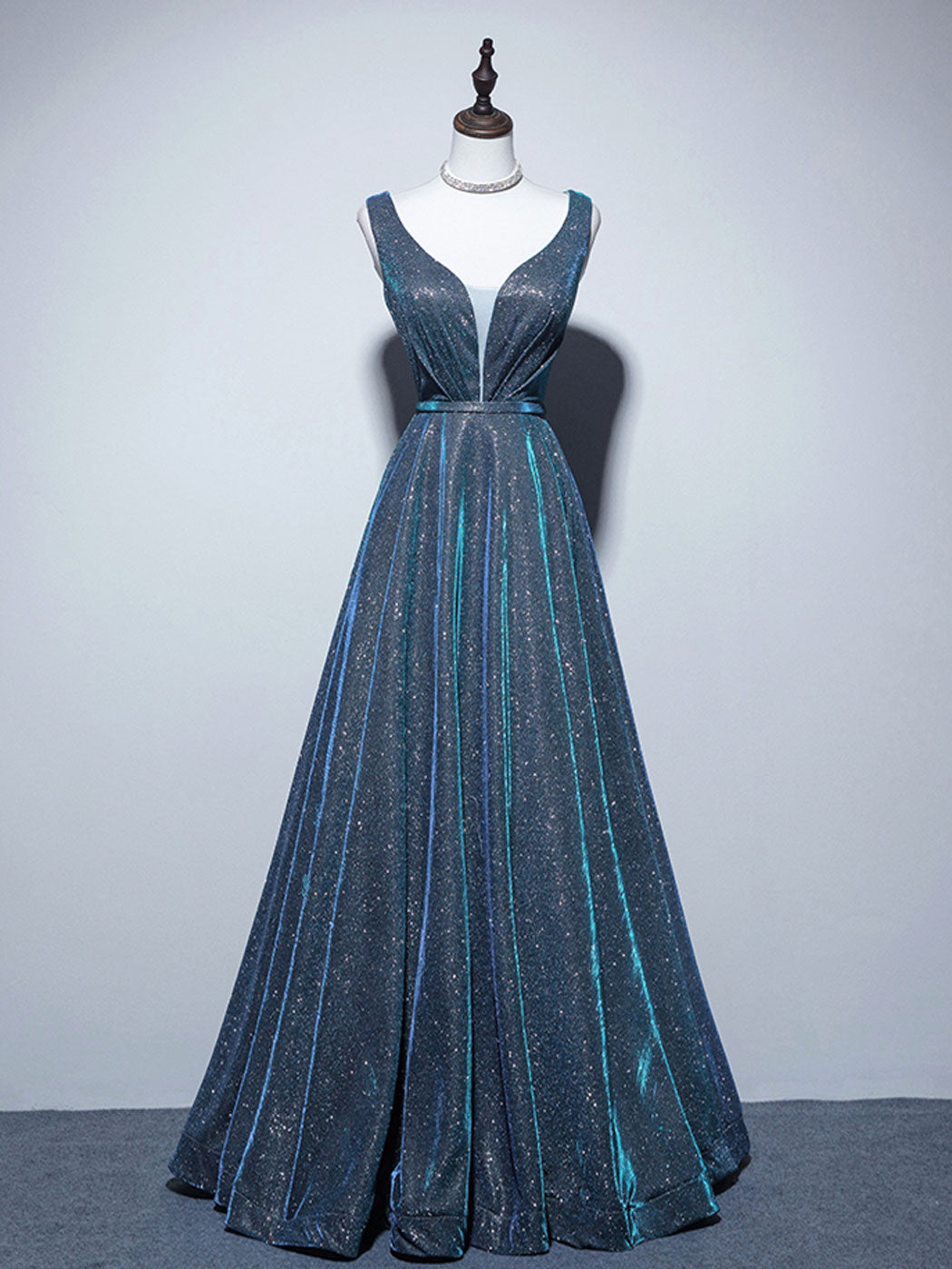 A-Line V Neck Satin Blue Long Prom Dress, Blue Formal Dresses dresstby A-Line V Neck Satin Blue Long Prom Dress, Blue Formal Dresses dresstby