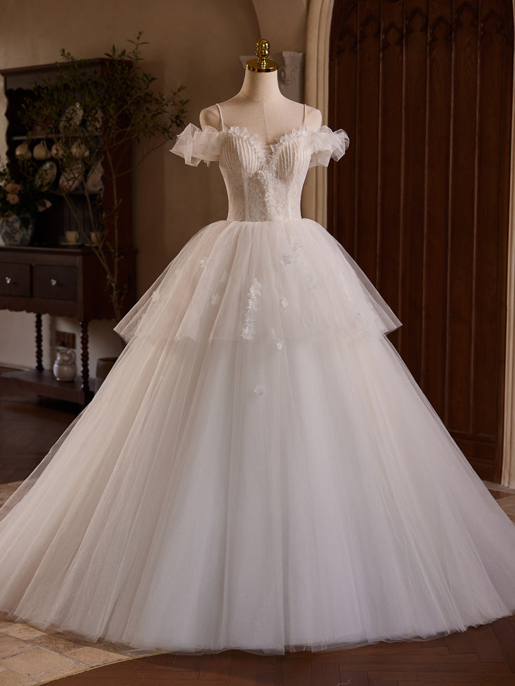 A-Line Sweetheart Neck Tulle Lace Light Champagne Long Prom Dress dresstby A-Line Sweetheart Neck Tulle Lace Light Champagne Long Prom Dress dresstby