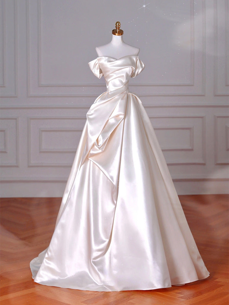 A-Line Off Shoulder Beige Long Prom Dress, Beige Long Evening Dress