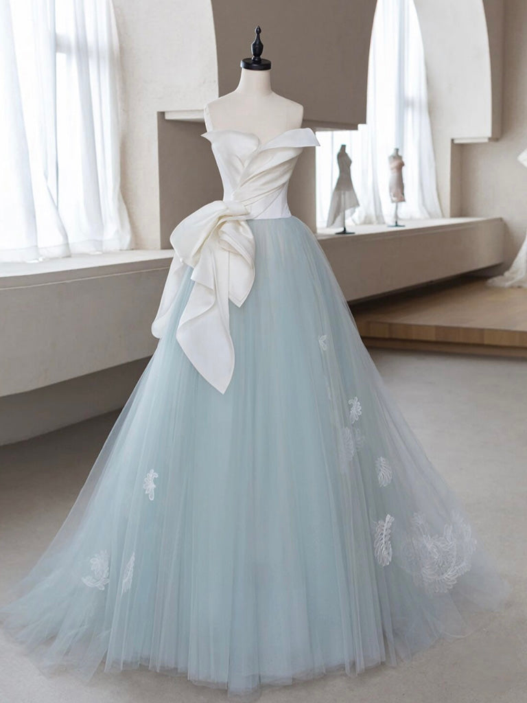 A-Line Tulle Lace Blue Long Prom Dress, Blue Tulle Lace Formal Dress dresstby A-Line Tulle Lace Blue Long Prom Dress, Blue Tulle Lace Formal Dress dresstby