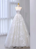 A-Line Tulle Lace ivory Long Prom Dress, ivory Long Formal Dress