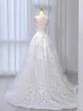 A-Line Tulle Lace ivory Long Prom Dress, ivory Long Formal Dress