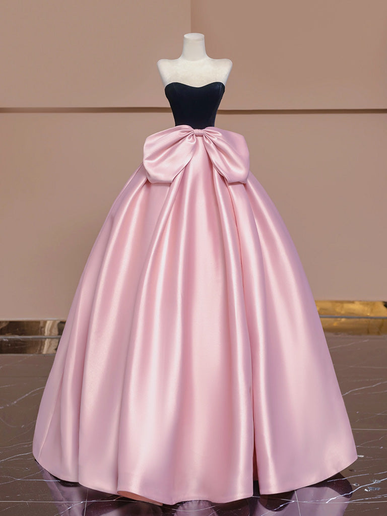 satin sweetheart neck dress in pink Ladivine J899 Strapless Sweetheart Satin Gown with Rhinestone Bodice Magenta / 8