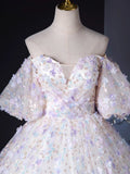 A-Line Sweetheart Neck Tulle Lace Light Purple Long Prom Dress, Purple Long Formal Dress