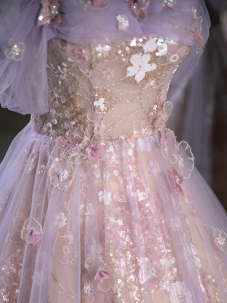 A-Line Off Shoulder Purple Long Prom Dress, Purple Sweet 16 Dress