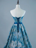 A-Line Blue Satin Long Prom Dress, Blue Long Formal Dress