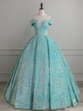 Blue Velvet Sequin Long Prom Dress, Velvet Sequin Formal Dress