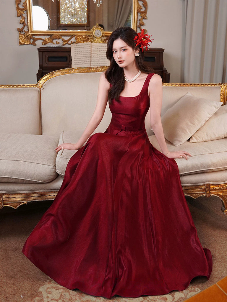 simple long burgundy dress A-Line Satin Prom Dress, Burgundy Long Formal Dre – dresstby blue bridesmaid dress light pink bridesmaid dress for wedding Size:40 Long + 34 Waist (Adjustable 2