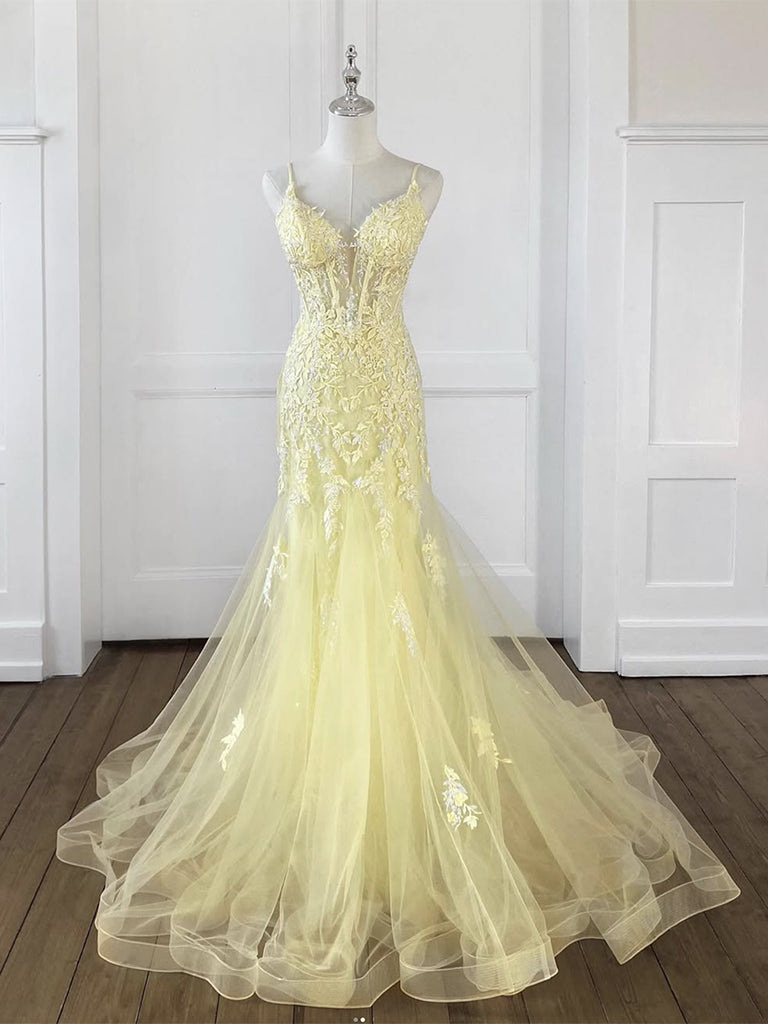yellow lace v neck dress Lemon Yellow Lace And Beading V-Neck Long Dress With Lace Up Back
