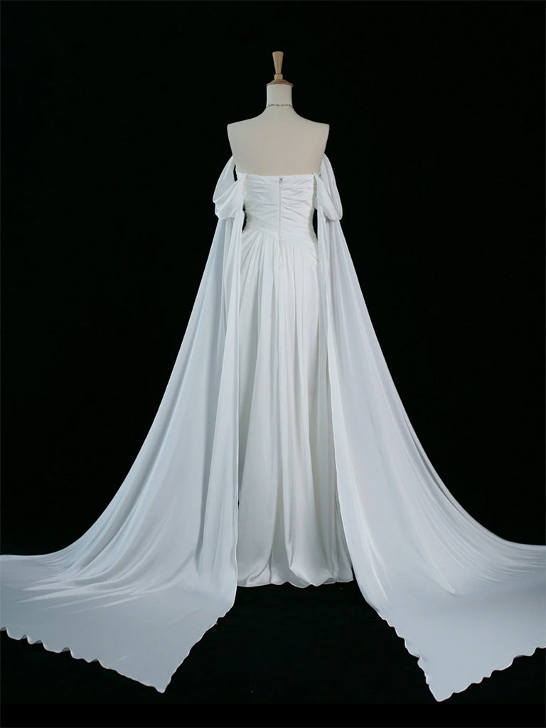 A-Line Off Shoulder Satin White Long Prom Dress, White Long Formal Dress