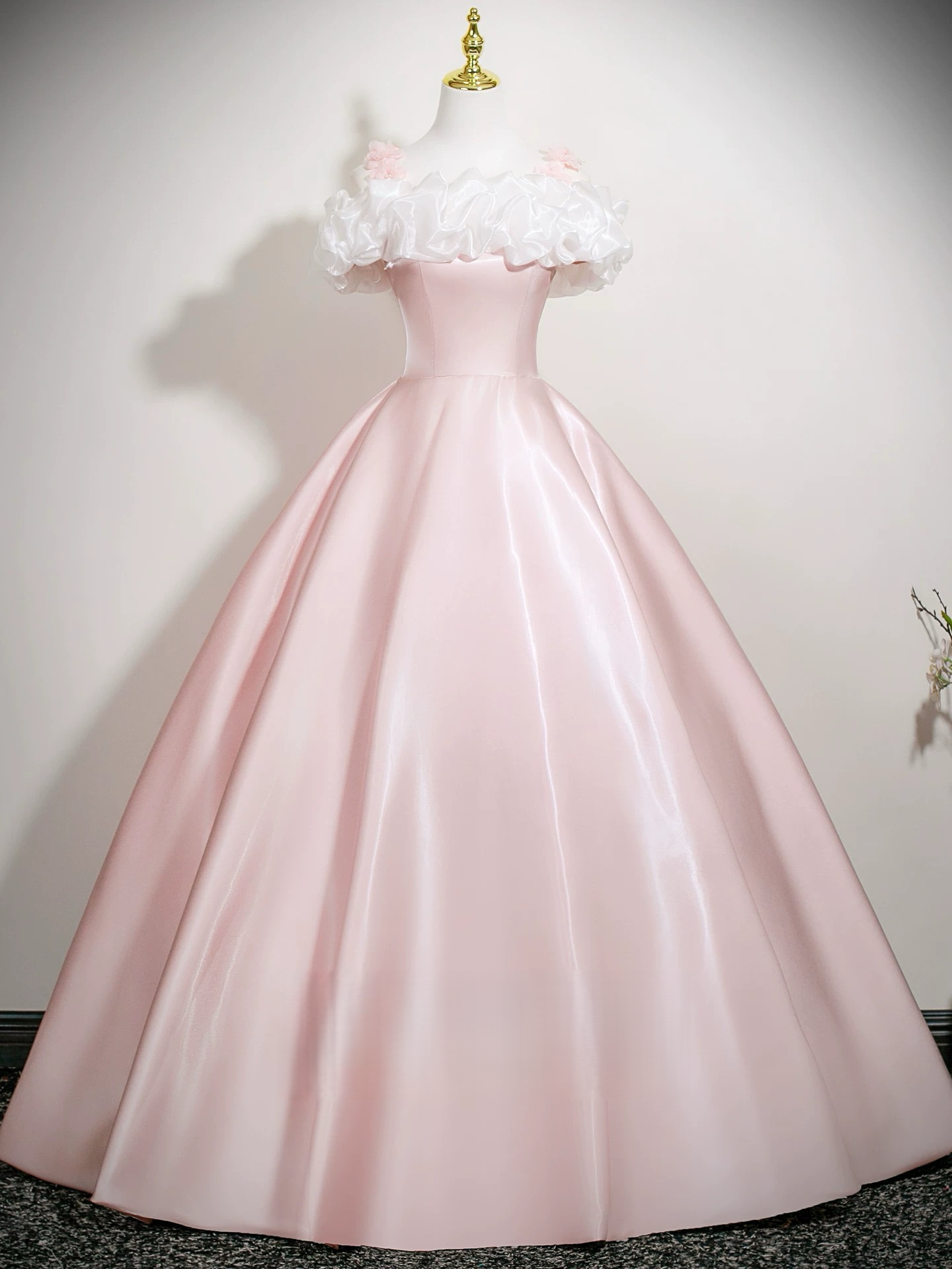 A-Line Off Shoulder Satin Pink Long Prom Dress, Pink Long Formal Dress