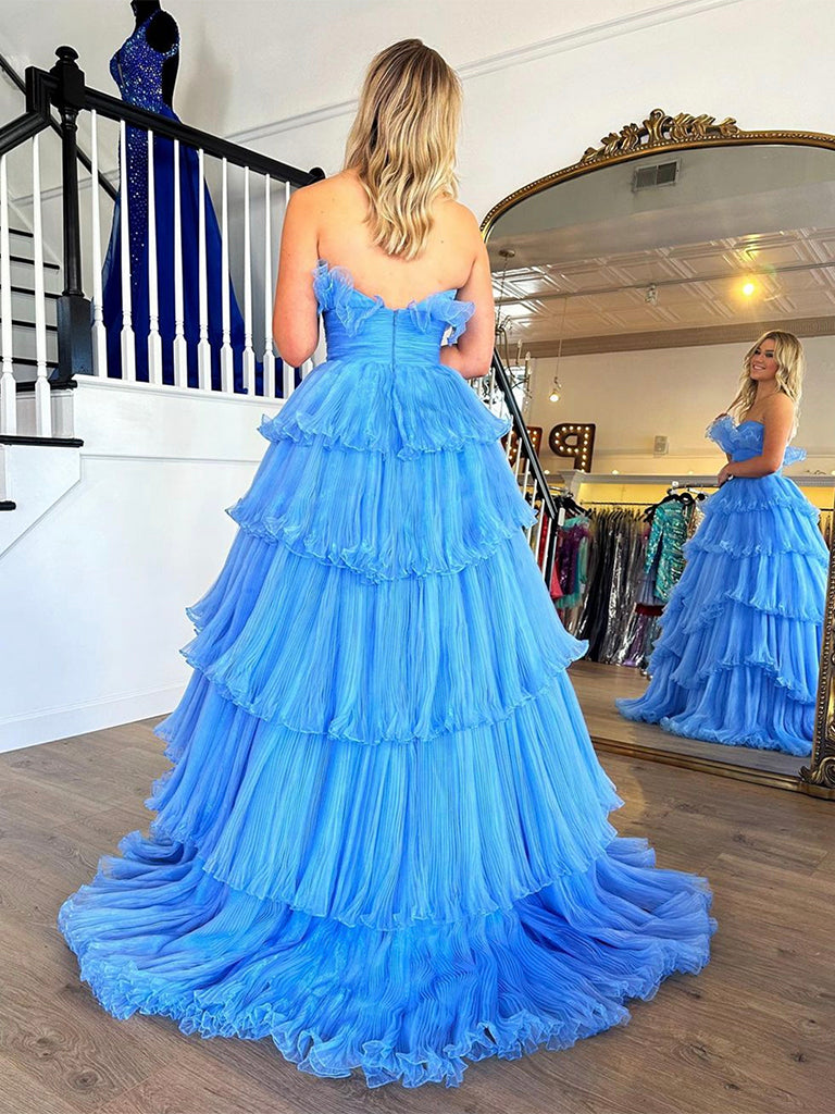 Blue A-Line Tulle Long Prom Dress, Blue Formal Dress