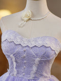 Sweetheart Neck Tulle Lace Purple Short Prom Dress, Purple Homecoming Dress