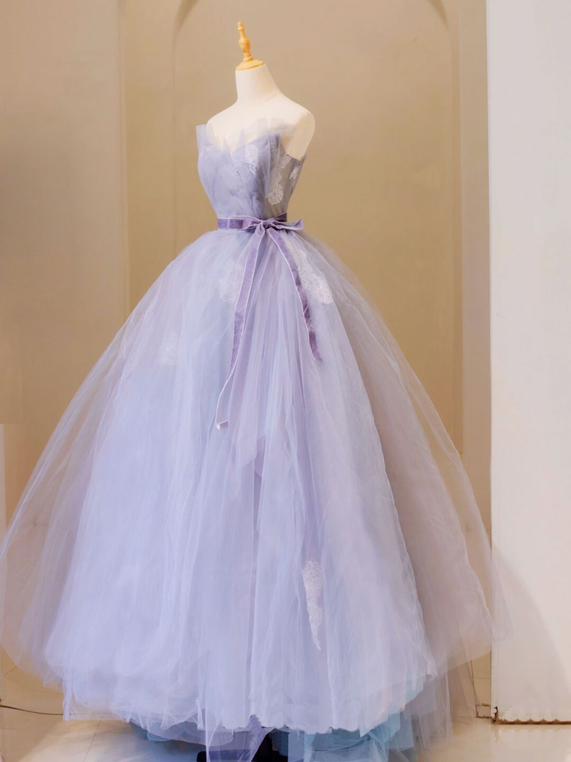 Purple Tulle Lace Long Prom Gown, Purple Formal Dress