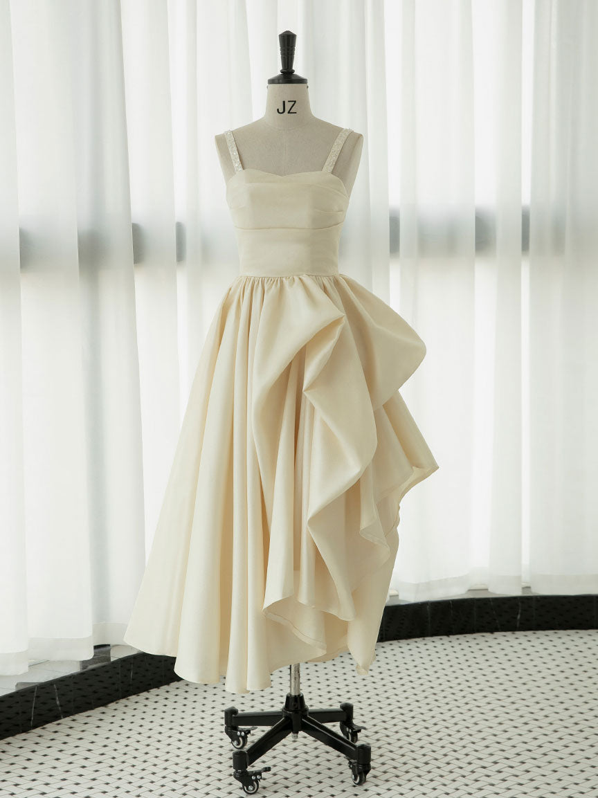 Champagne Satin Tea Length Prom Dress, Champagne Formal Dress dresstby Champagne Satin Tea Length Prom Dress, Champagne Formal Dress dresstby