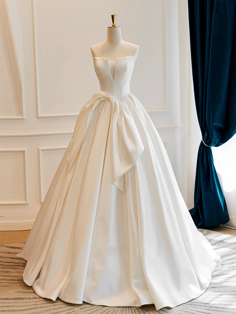 A-Line Off-the-shoulder Satin Sweep Train Light Champagne Long Prom Dress
