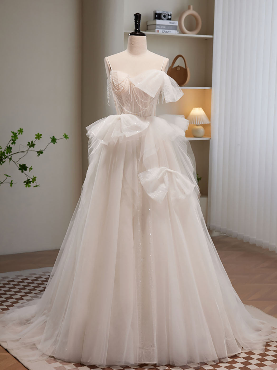champagne and white prom dress Long A-Line Prom Dress with Sheer Embroidered Corset Champagne / Large