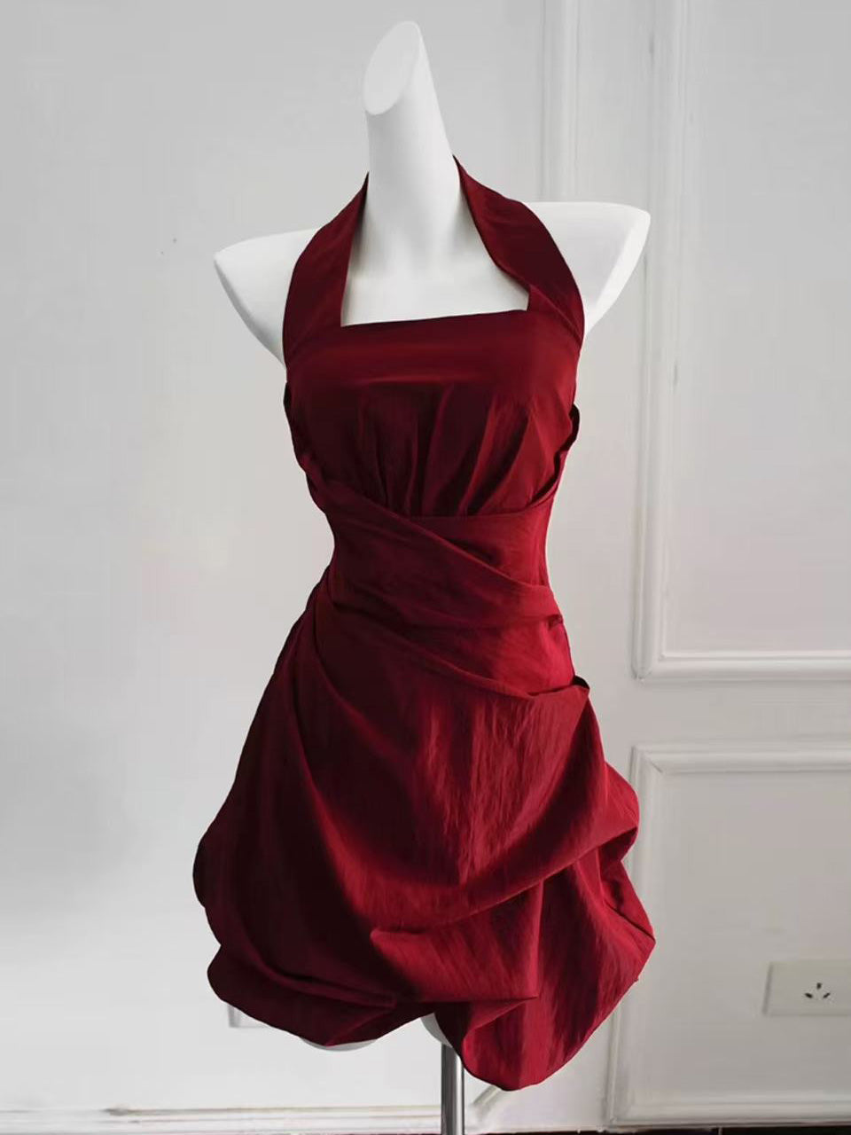 Burgundy Taffeta irregular Short Prom Dress, Burgundy Homecoming Dress
