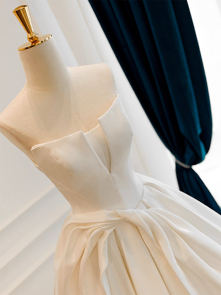 A-Line Off-the-shoulder Satin Sweep Train Light Champagne Long Prom Dress