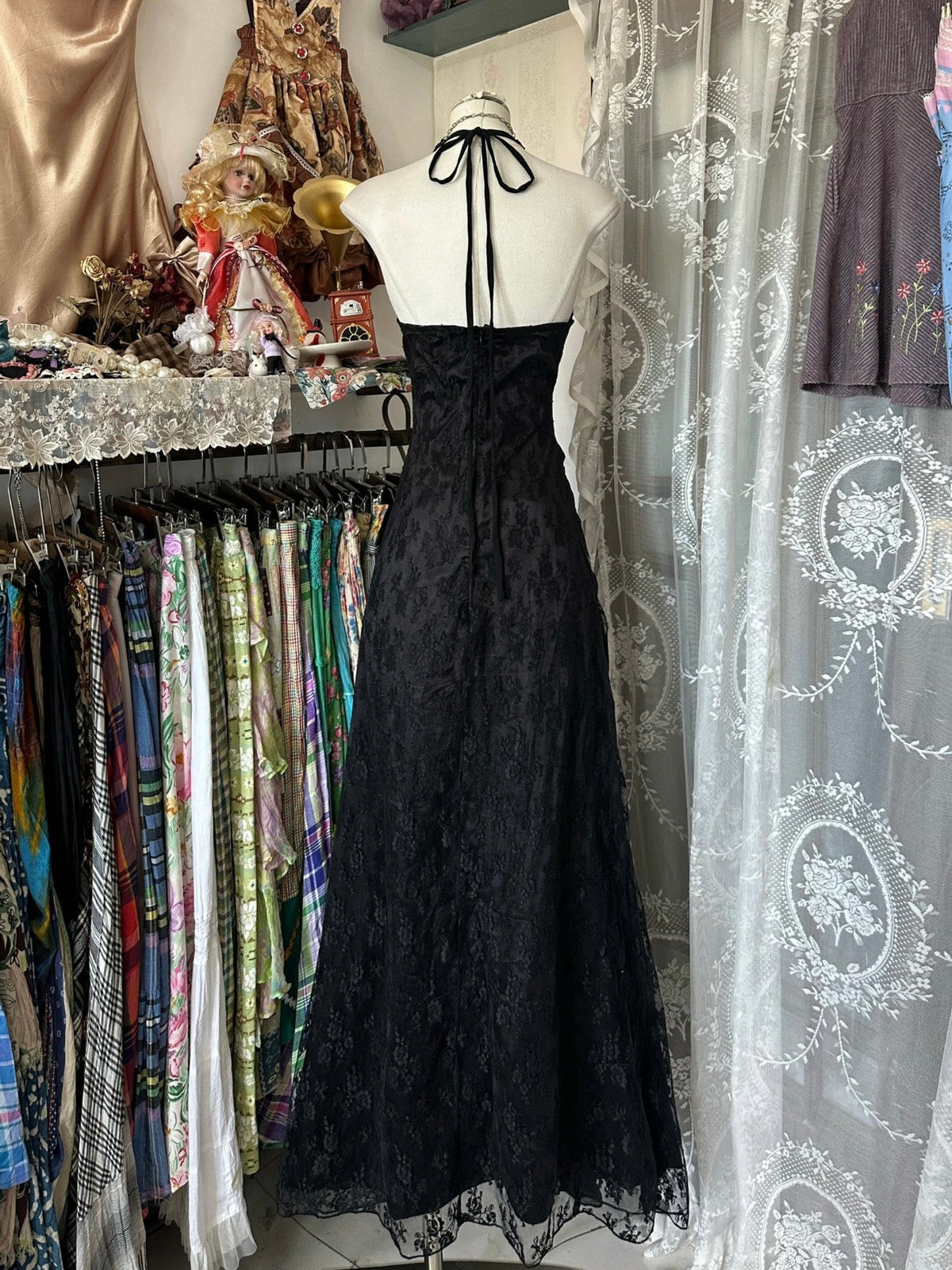 Mermaid V Neck Chiffon Lace Black Long Prom Dress, Black Formal Dress