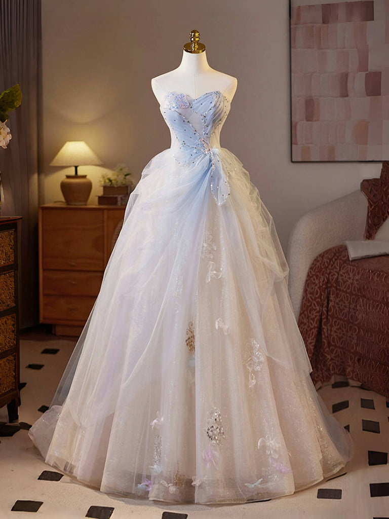 sparkly champagne dress A-Line Sweetheart Neck Tulle Sequin Champagne Long Prom Dress – dresstby