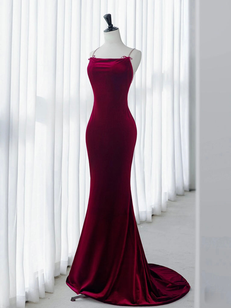 Simple Velvet Mermaid Burgundy Long Prom Dress, Burgundy Long Formal D – dresstby Simple Velvet Mermaid Burgundy Long Prom Dress, Burgundy Long Formal D – dresstby
