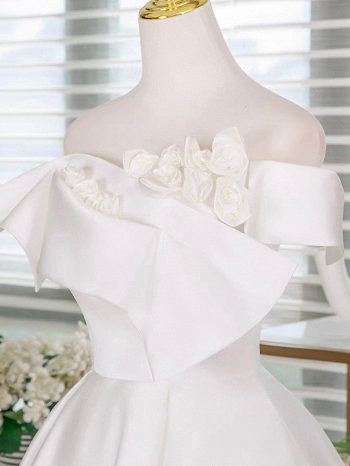 A-Line Satin White Short Prom Dress, White Homecoming Dress