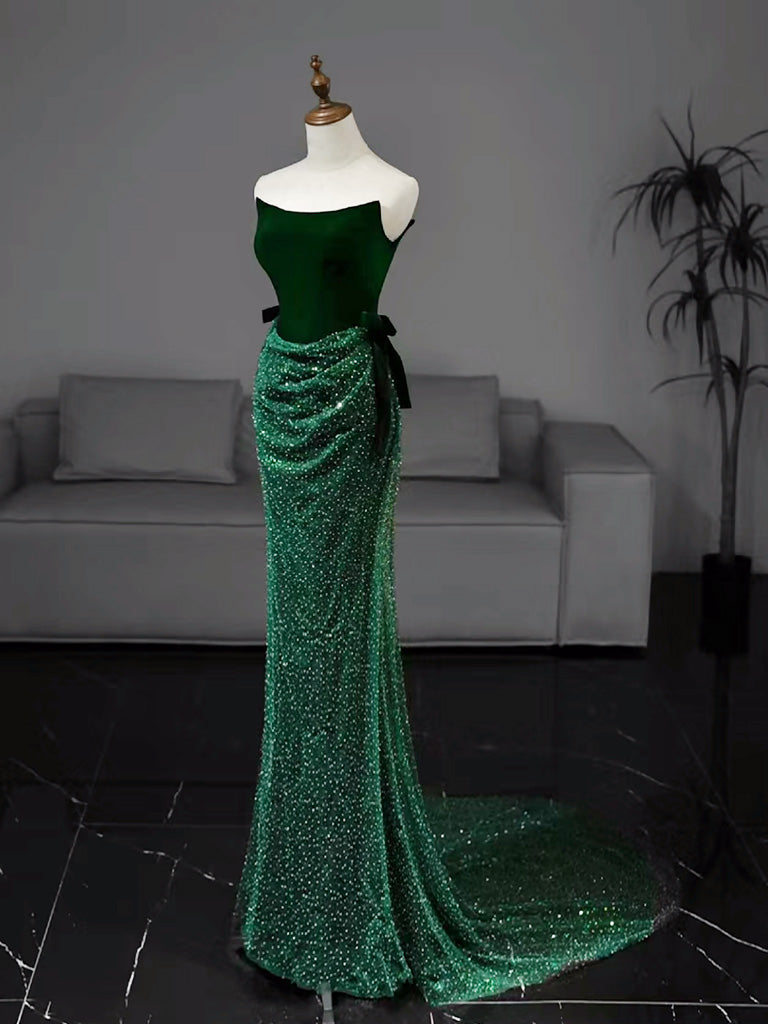Mermaid Tulle Velvet Green Long Prom Dress, Green Long Formal Dress dresstby Mermaid Tulle Velvet Green Long Prom Dress, Green Long Formal Dress dresstby