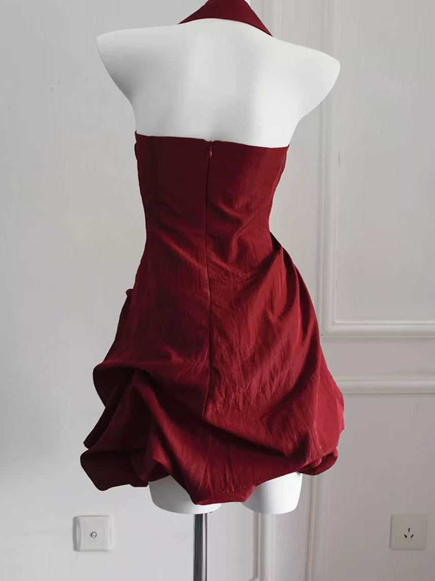 Burgundy Taffeta irregular Short Prom Dress, Burgundy Homecoming Dress