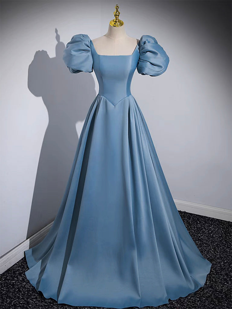 A-Line Satin Blue Long Prom Dress, Blue Satin Long Evening Dress dresstby A-Line Satin Blue Long Prom Dress, Blue Satin Long Evening Dress dresstby