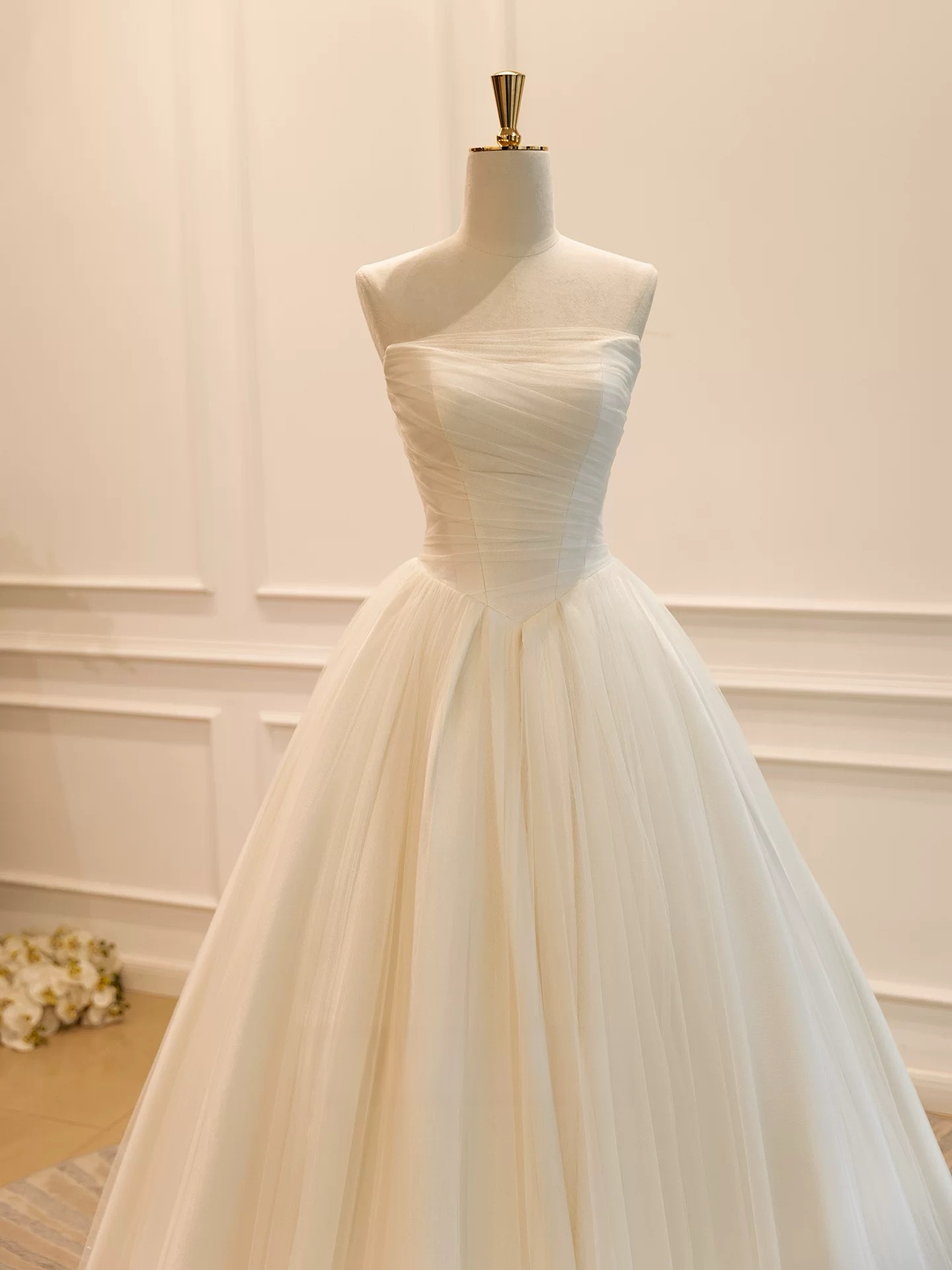 A-Line Off Shoulder Tulle Light Champagne Long Prom Dress, Light Champagne Long Formal Dress