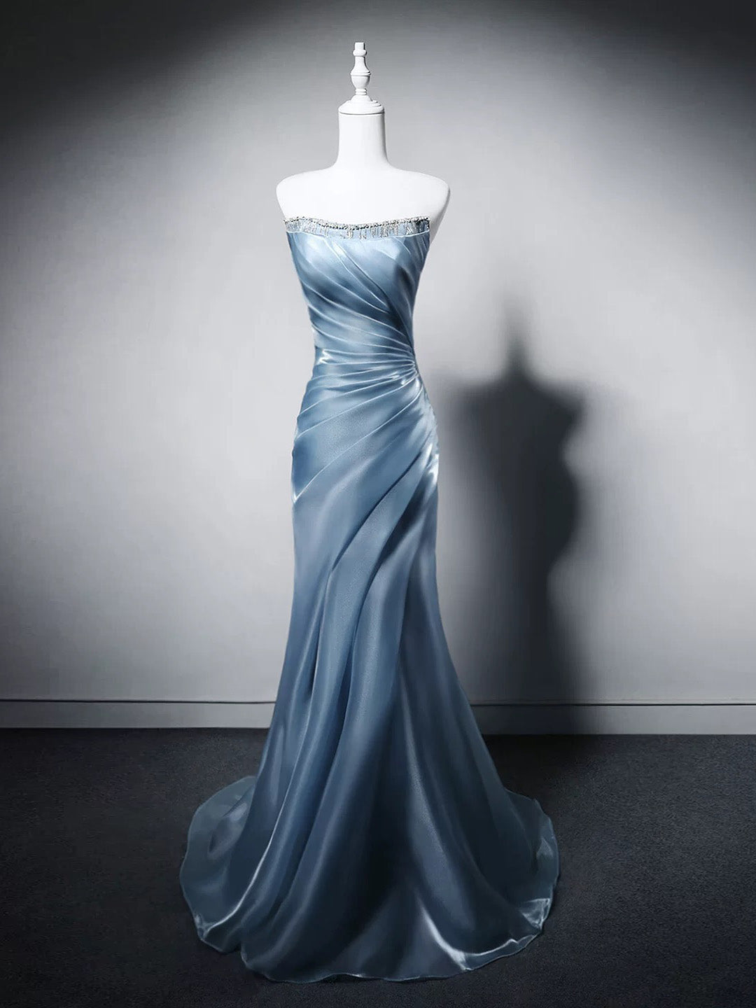 Mermaid Sweetheart Neck Sweep Train Blue Prom Dress with Beads