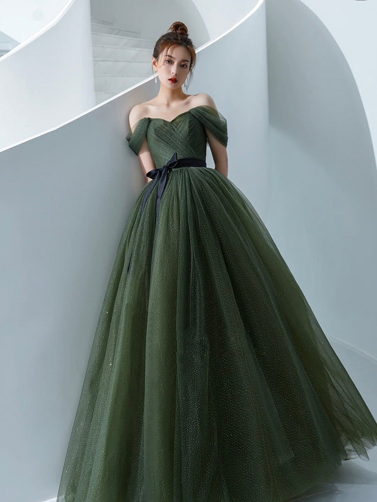 A-Line Off Shoulder Green Long Prom Dress, Green Formal Dress dresstby A-Line Off Shoulder Green Long Prom Dress, Green Formal Dress dresstby