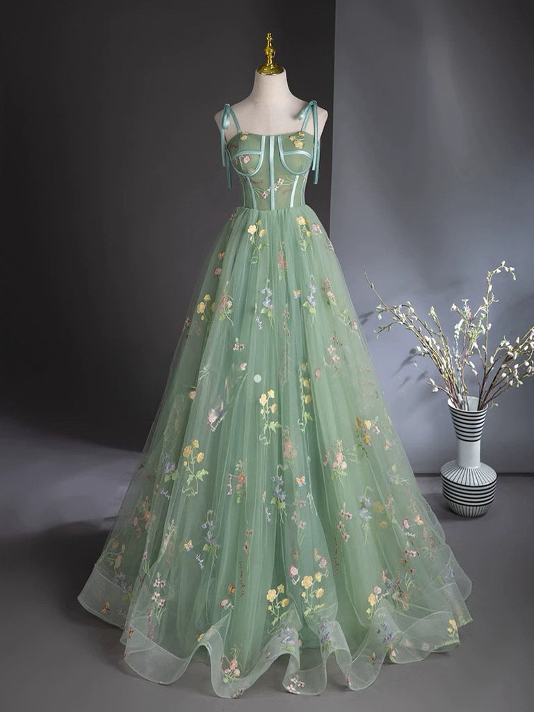 A-Line Sweetheart Neck Tulle Lace Green Long Prom Dress A-Line Sweetheart Neck Tulle Lace Green Long Prom Dress