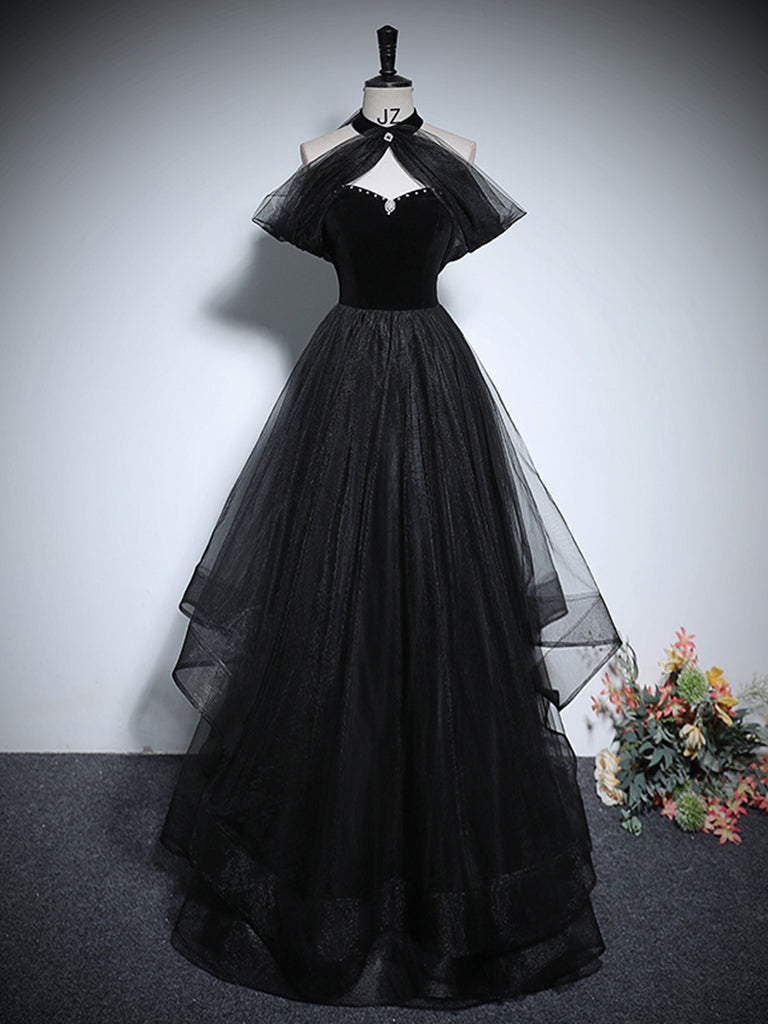 Black A-Line Tulle Long Prom Dress, Black Long Evening Dress dresstby Black A-Line Tulle Long Prom Dress, Black Long Evening Dress dresstby
