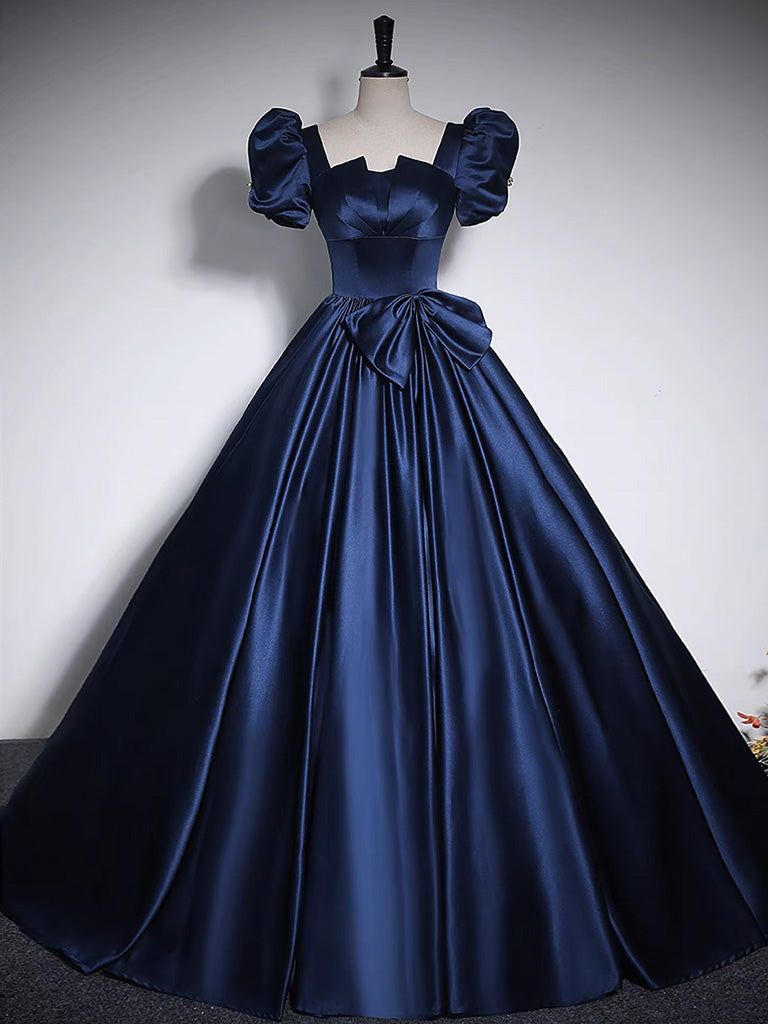 prom dresses dark blue Dark Blue Satin Long Prom Dress, Dark Blue Satin Long Evening Dress – dresstby