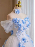 A-Line Off Shoulder Tulle Lace Applique White Prom Dress, White Homecoming Dress