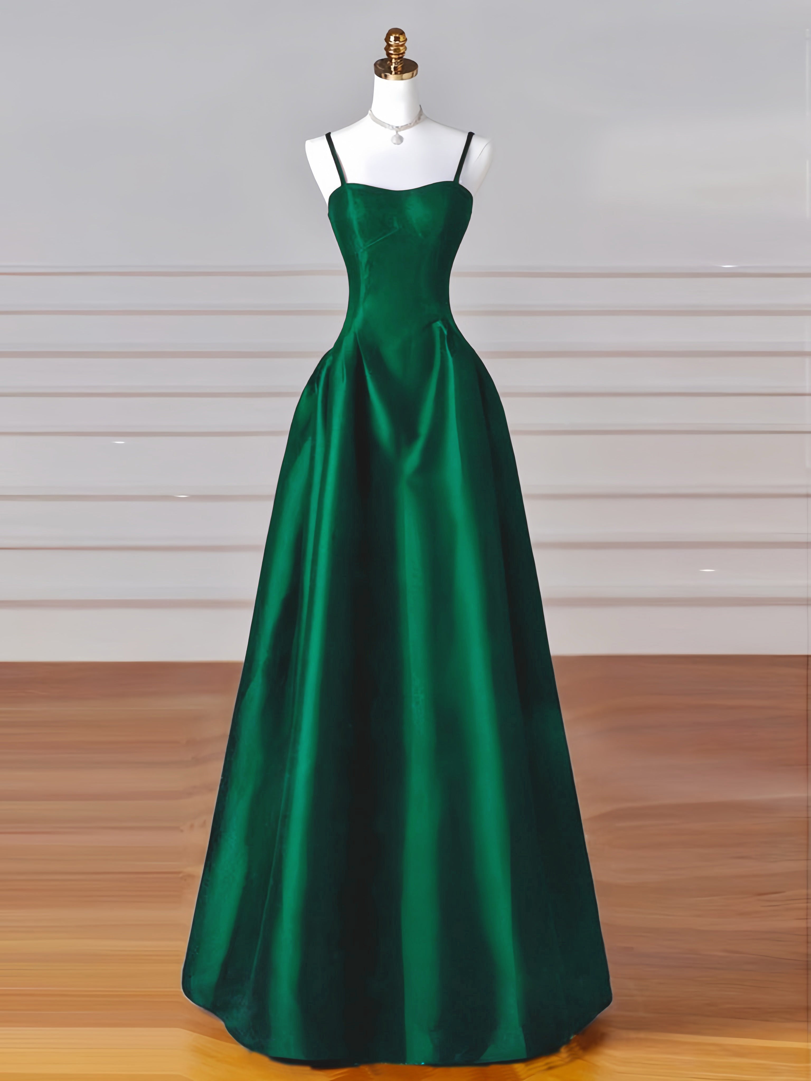 Simple A-Line Satin Green Long Prom Dress, Green Long Formal Dress