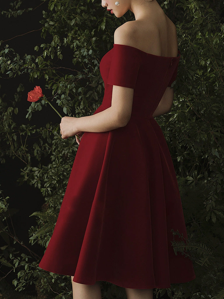 Burgundy Sweetheart Neck Short Prom Dress, Burgundy Homecoming Dress