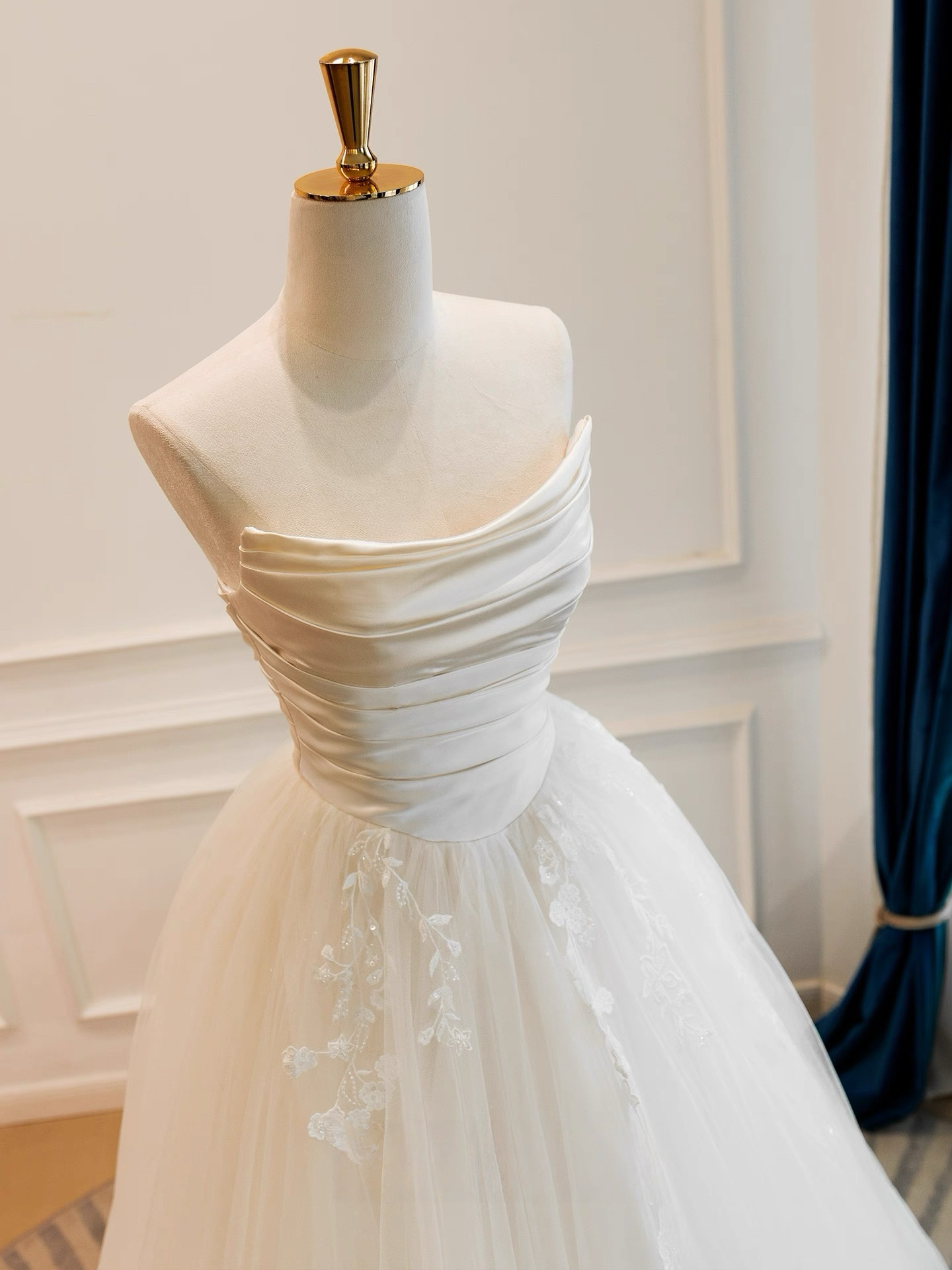 A-Line White Tulle Lace Long Prom Dress, White Long Formal Dress