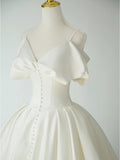 A-Line Off Shoulder Satin ivory Long Prom Dress, ivory Long Formal Dress