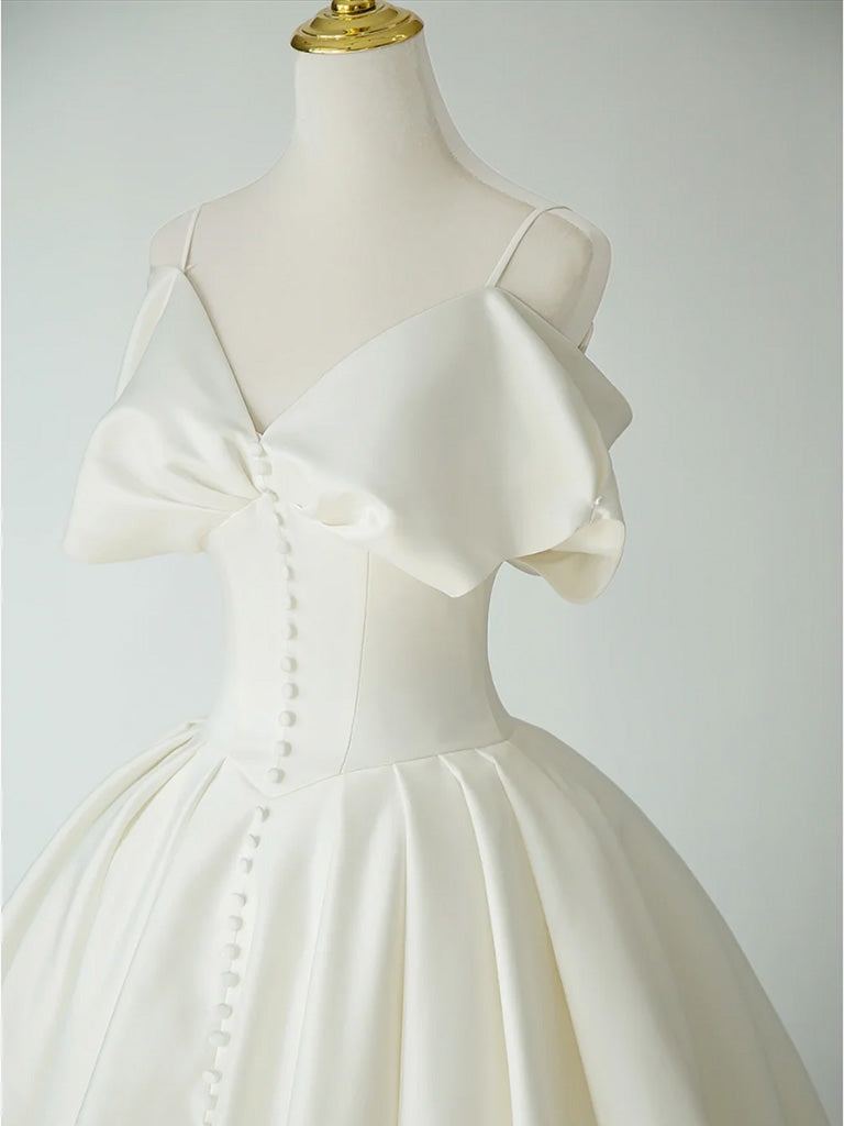 A-Line Off Shoulder Satin ivory Long Prom Dress, ivory Long Formal Dress