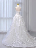 A-Line Tulle Lace ivory Long Prom Dress, ivory Long Formal Dress