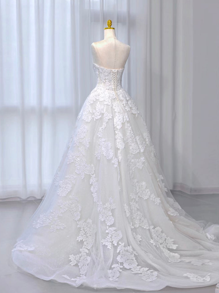 A-Line Tulle Lace ivory Long Prom Dress, ivory Long Formal Dress