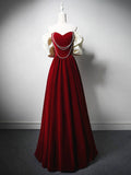 A-Line Black Velvet Long Prom Dress, Black Long Evening Dress
