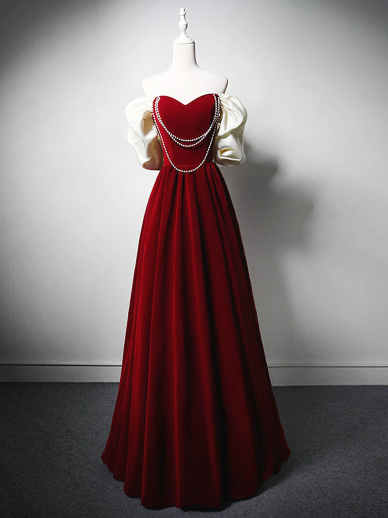 A-Line Black Velvet Long Prom Dress, Black Long Evening Dress