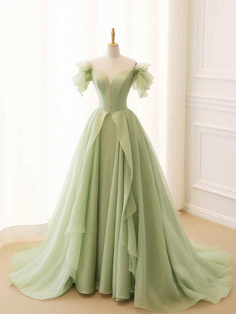 A-Line Green Tulle Long Prom Dress, Green Tulle Long Formal Dress dresstby A-Line Green Tulle Long Prom Dress, Green Tulle Long Formal Dress dresstby