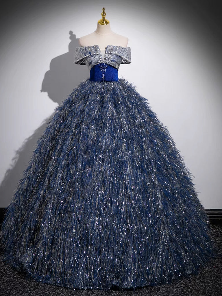 Unique A-Line Shiny Sequin Blue Long Prom Gown, Blue Long Evening Dres dresstby Unique A-Line Shiny Sequin Blue Long Prom Gown, Blue Long Evening Dres dresstby