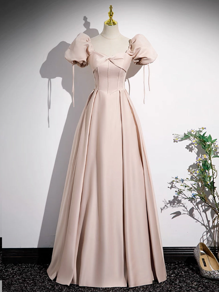 Simple Champagne Pink Satin Long Prom Dress, Champagne Pink Long Forma Simple Champagne Pink Satin Long Prom Dress, Champagne Pink Long Forma